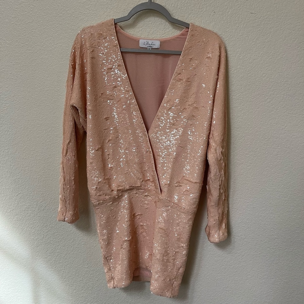 L'ACADEMIE x REVOLVE | Bestselling Clementine Sequin Mini Dress in Nude | Size S - Picture 3 of 11